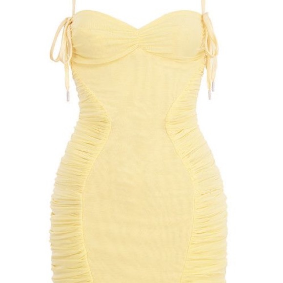 HOUSE OF CB 'Rosa' Lemon Mesh Ruched Mini Dress NWOT - Picture 9 of 10